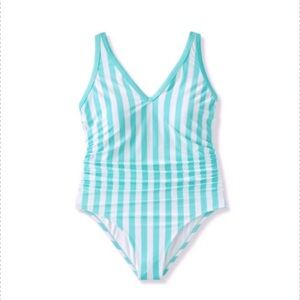 Kona Sol V Neck One Piece Swimsuit Turquoise/ White Stripe Size 14W New